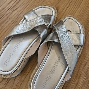 Stuart Weitzman Silver Crisscross Espadrilles
